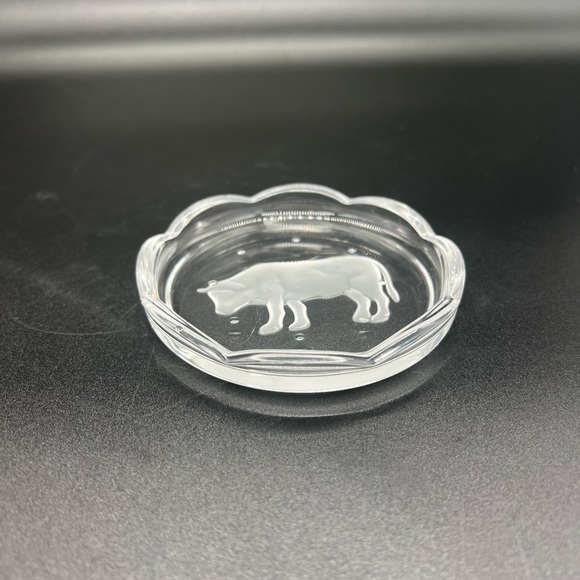 Vintage Val St Lambert Crystal Zodiac Taurus Bull Coaster Ring Trinket Dish - Picture 2 of 7